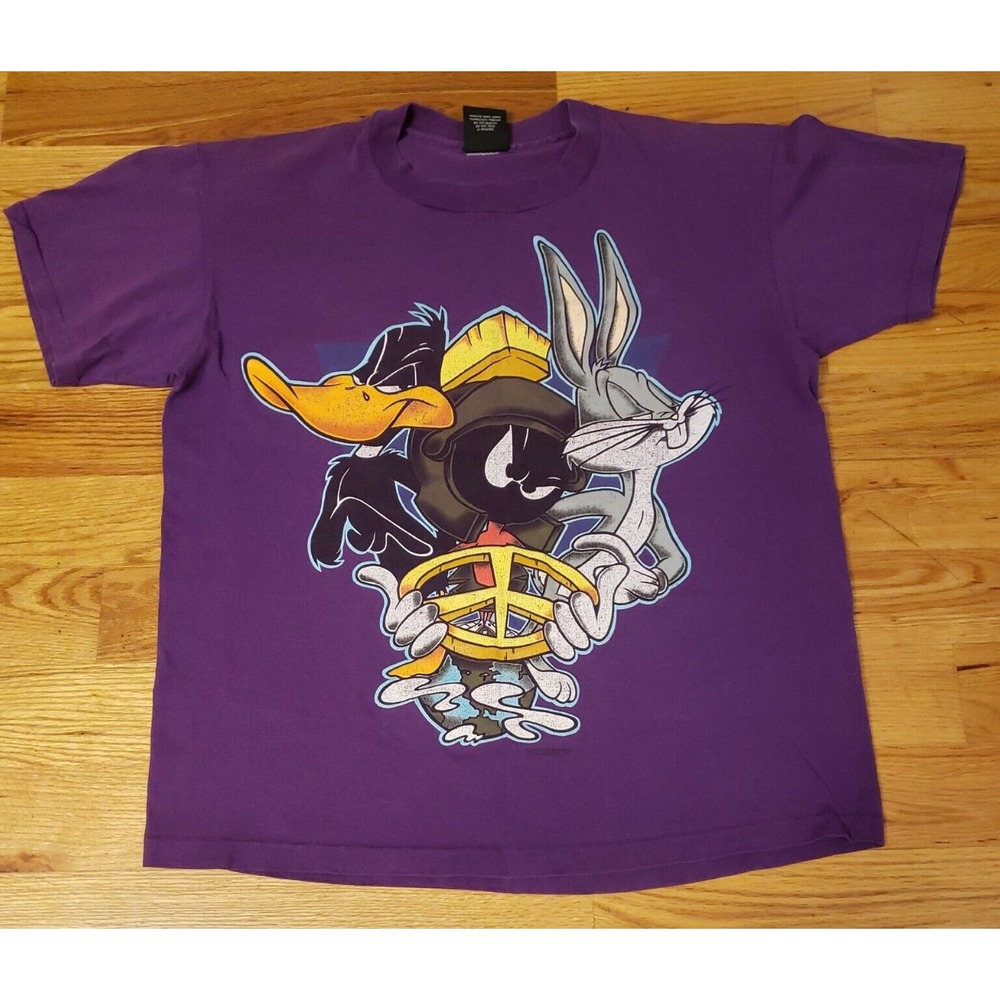 Looney Tunes Mens XL Shirt Bugs Bunny, Daffy Duck, Marvin holding Peace Sign